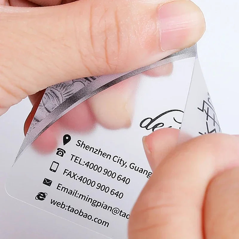 100/200/500 PCS Transparent PVC Business Card Colorful Printing Personalized LOGO Text Thank You Card Free DESIGN 0.38mm