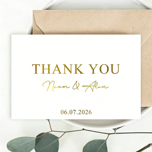 100PCS Personalized Thank You Card with Foil, Customizable Thank You Card for Wedding Thank You Card, Business Thank You Card