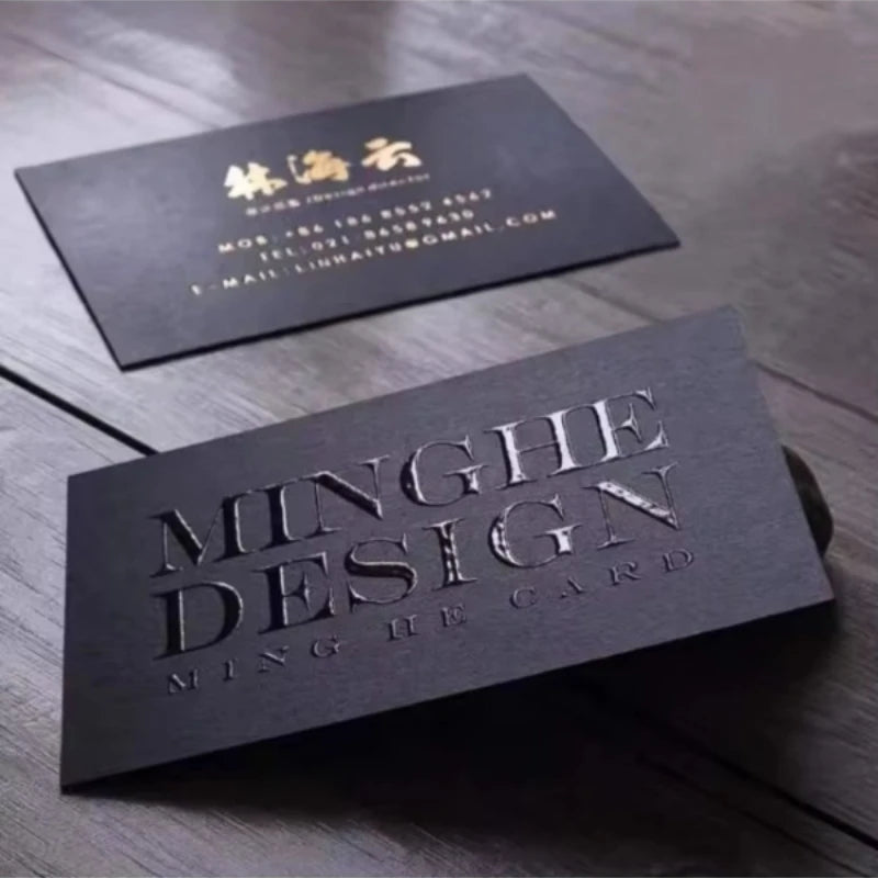 100pcs Custom Cotton Paper Business Cards Luxury Hot Stamping Gold Silver Foil UV Printing Personalized Logo Name Card
