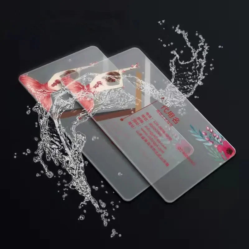 Custom 100PCS 200PCS Transparent Pvc Card Plastic Identity Waterproof For Business Visit Round Corners One Side Add White Ink