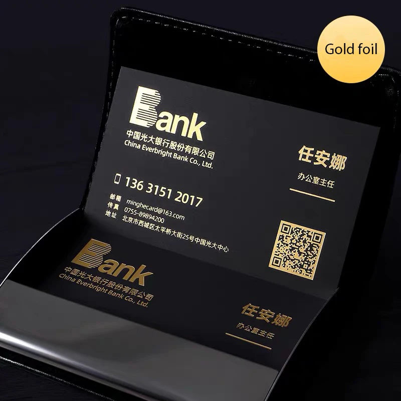 Custom Business Card Printing Personalized Logo Black Thank You Cards Hot Gold Silver Foil Stamping 300gsm 500gsm 200pcs 9*5.4cm