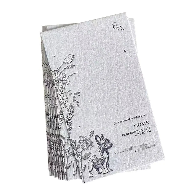 100Pcs Custom Business Cards 3D Texture Paper Wedding Invitation Cards Debossed Embossed 600gsm Cotton Paper Thank You Card