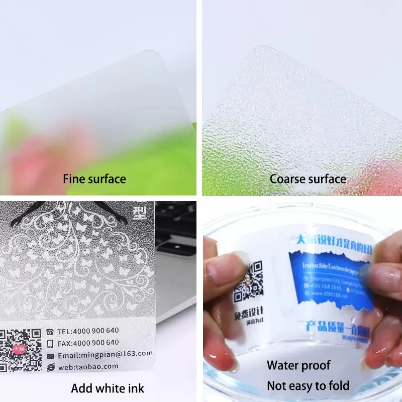 Custom 100PCS 200PCS Transparent Pvc Card Plastic Identity Waterproof For Business Visit Round Corners One Side Add White Ink