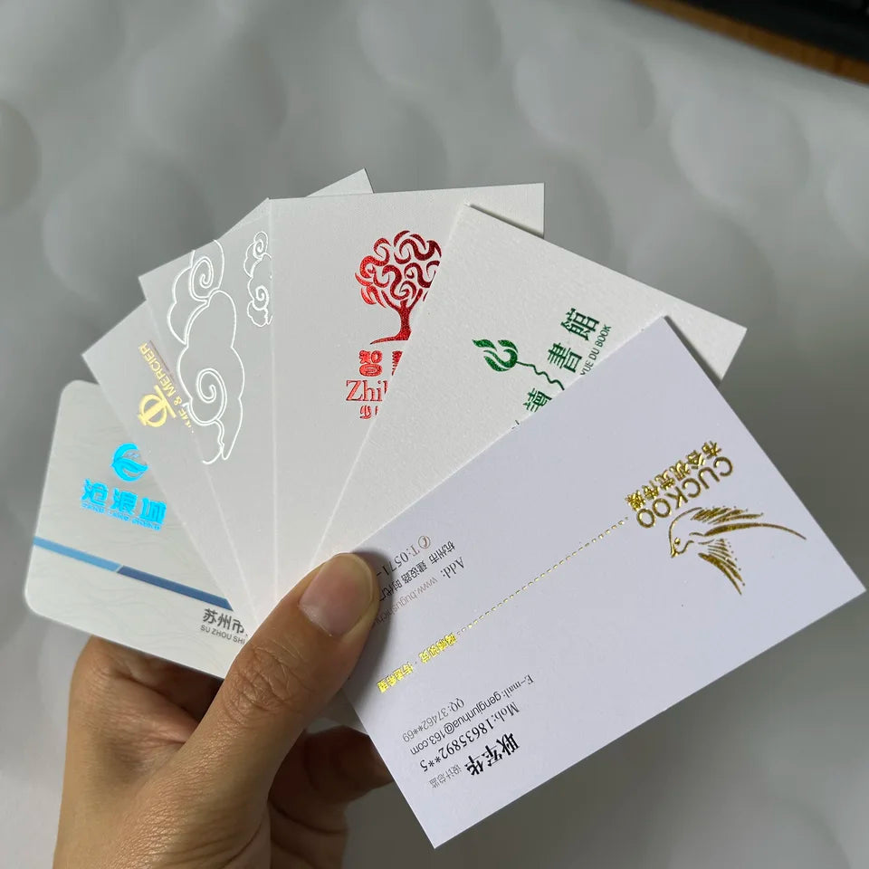 300g Custom Gold Foil Business Cards – Hot Stamped Logo, Name & Thank You Cards