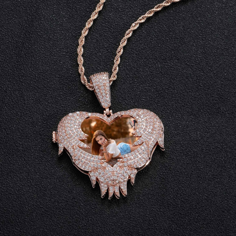 Iced Heart Locket Picture Pendant
