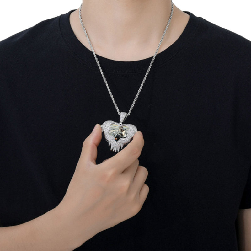 Iced Heart Locket Picture Pendant