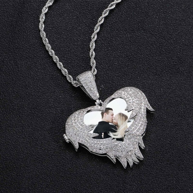 Iced Heart Locket Picture Pendant