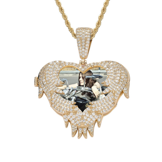 Iced Heart Locket Picture Pendant