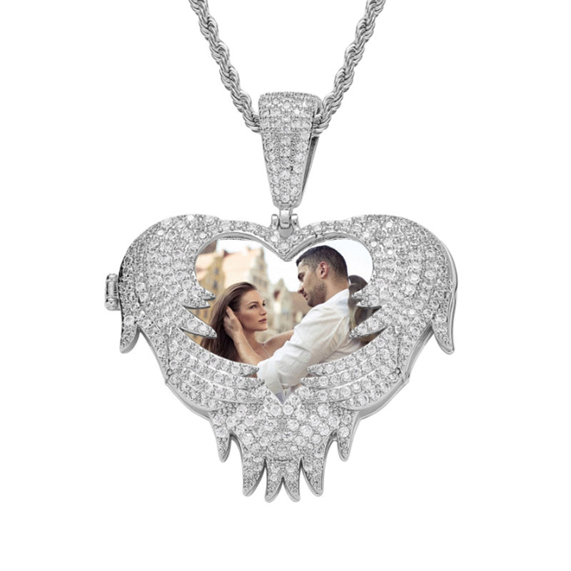 Iced Heart Locket Picture Pendant