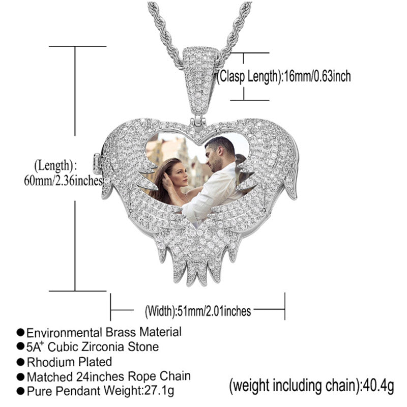 Iced Heart Locket Picture Pendant