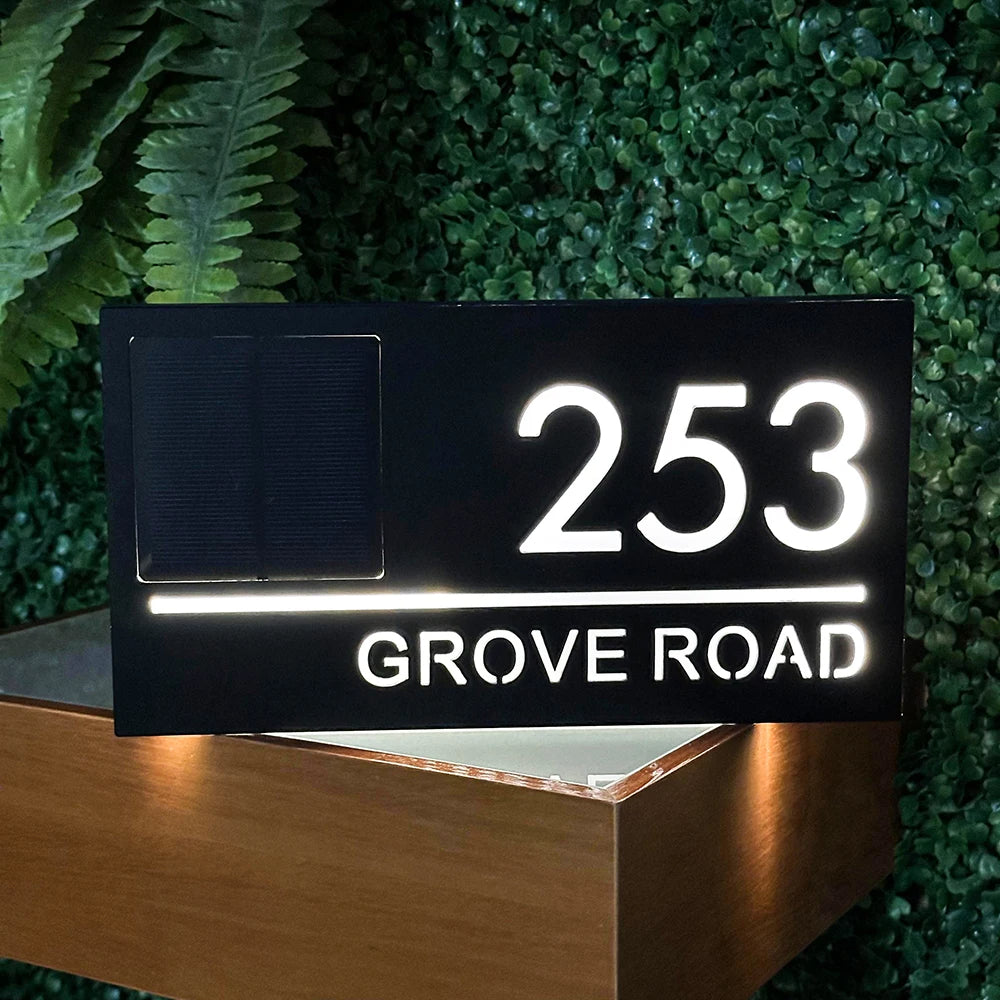 Solar Outdoor House Number 3D Laser Cut Acrylic House Name Plate Address Door Sign