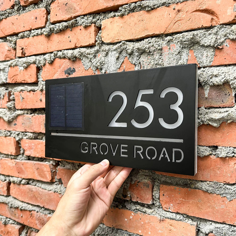 Solar Outdoor House Number 3D Laser Cut Acrylic House Name Plate Address Door Sign