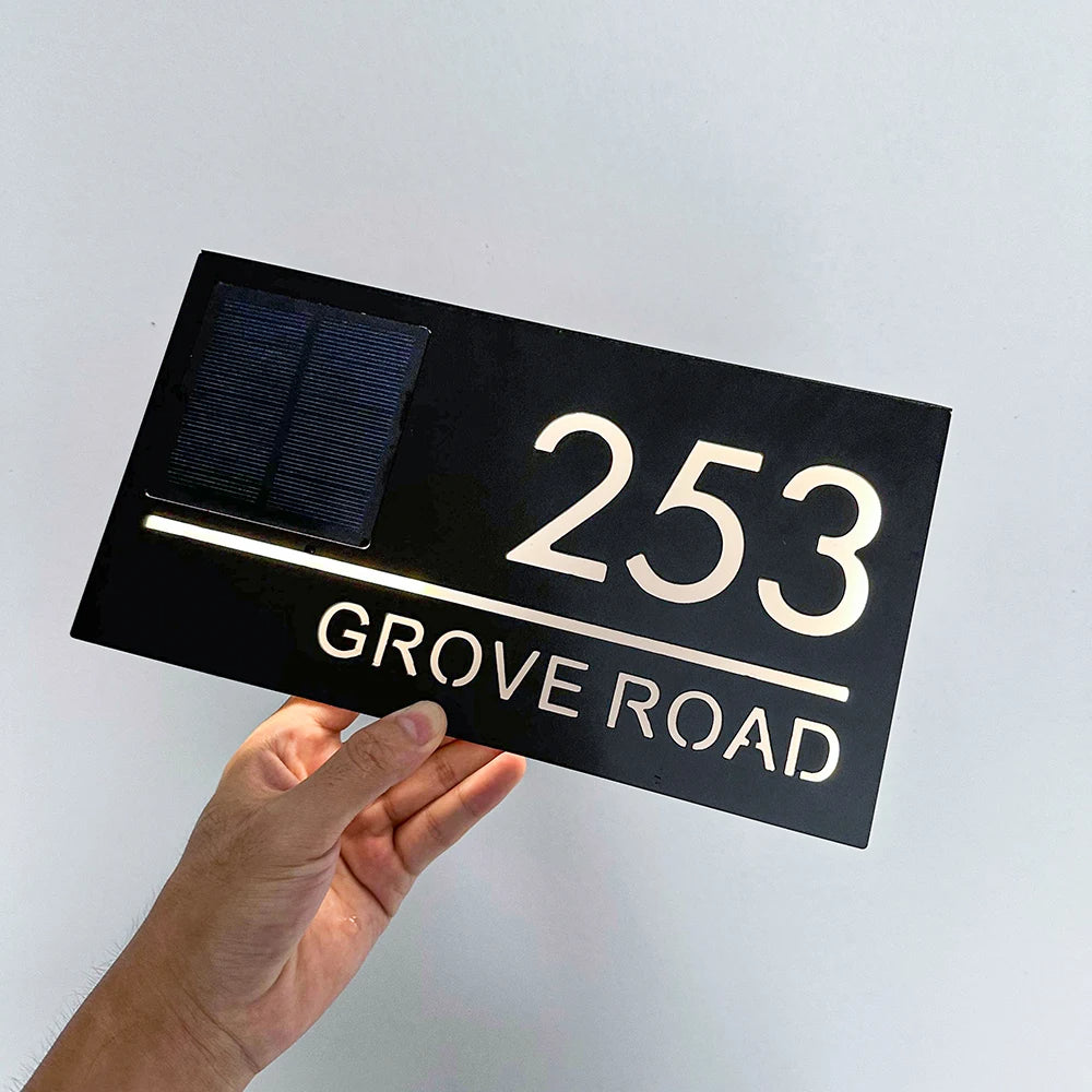 Solar Outdoor House Number 3D Laser Cut Acrylic House Name Plate Address Door Sign