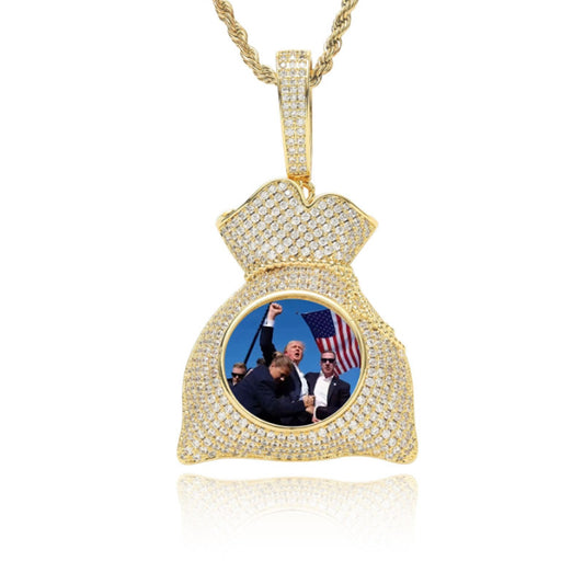 Money Bag Custom Pendant Memory Medallion Chain Necklace for Men Hip Hop Pendant