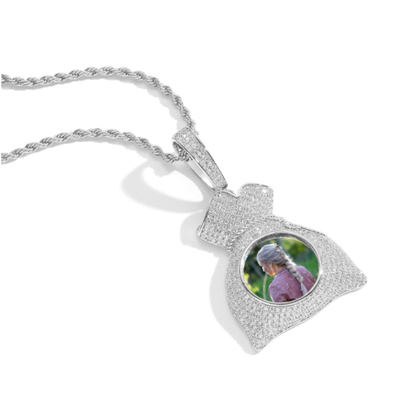 Money Bag Custom Pendant Memory Medallion Chain Necklace for Men Hip Hop Pendant