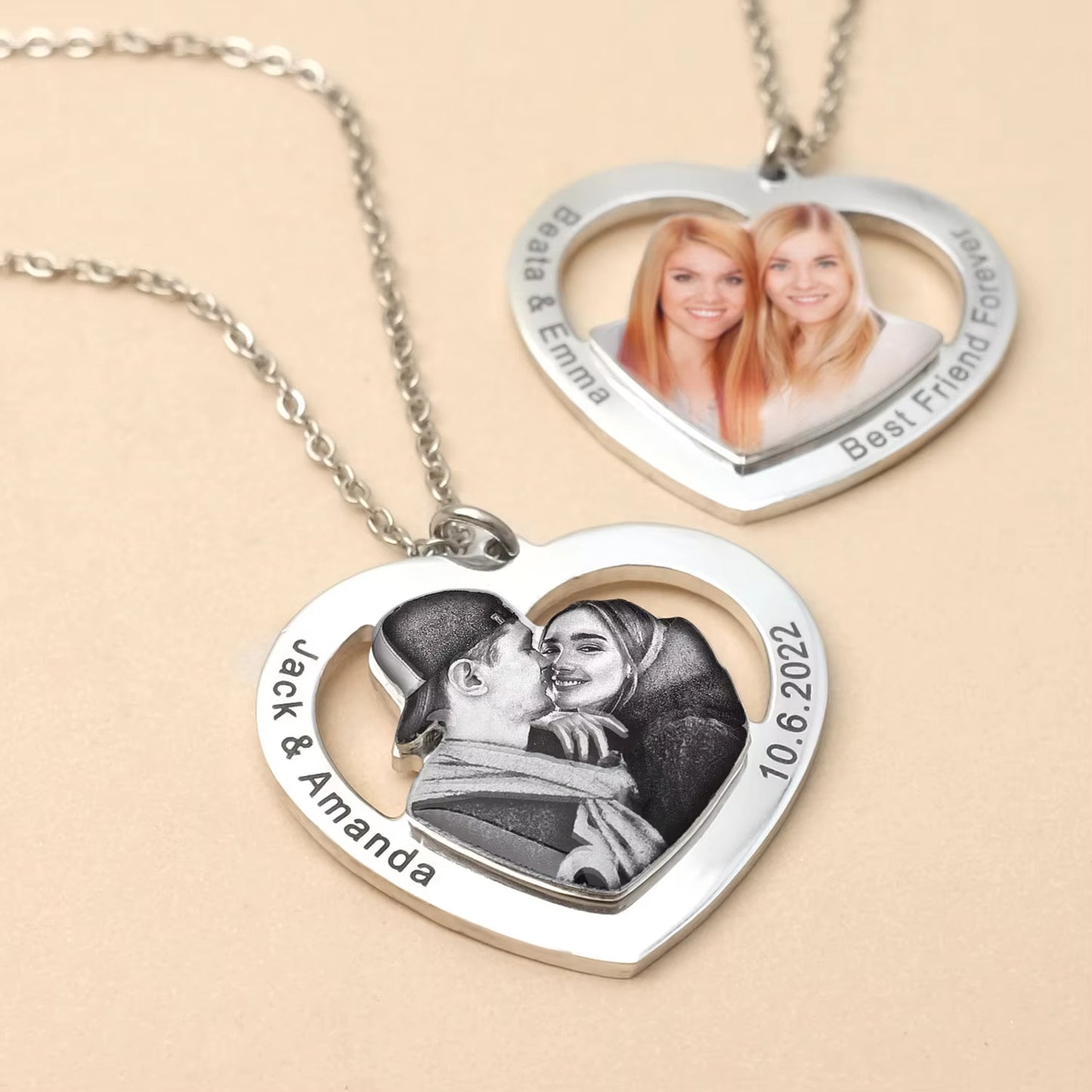 Personalized Photo Necklaces Custom Name Necklace Heart Pendant Chain Jewelry for For Lovers