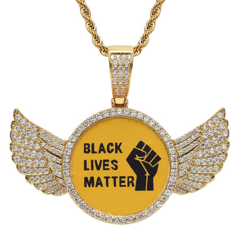 Gold Plated Black Lives Matter Wings Pendant Necklace for Men Women