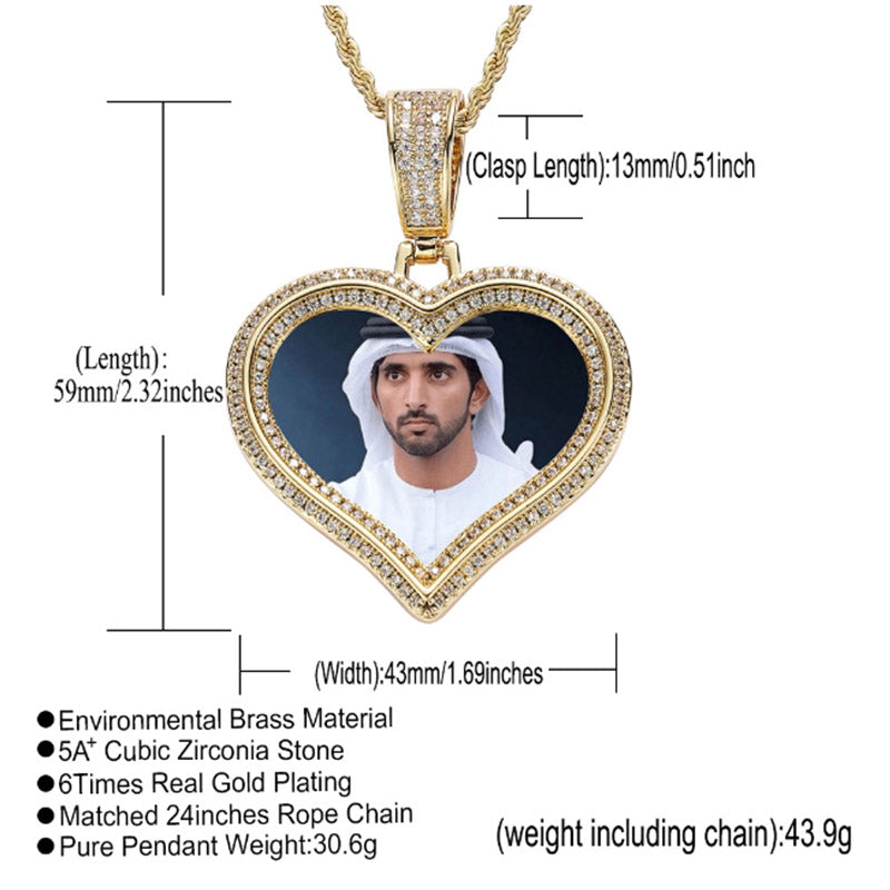 18K Gold Plated Heart Pendant - Iced Out Custom Necklace